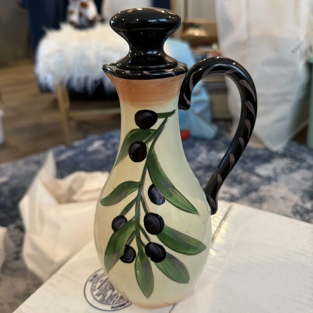 Clay Art Oliva Rustica Olive Oil Cruet Hand Painted Ceramic wStopper Replacement